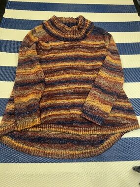 Women’s Chunky Knit Striped Turtleneck Sweater XXL Boho Fall